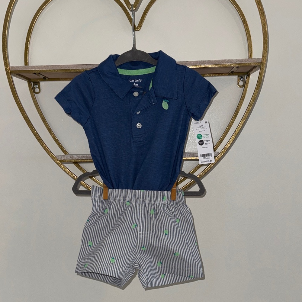 NWT Carter's 6mo Blue Polo with Striped Shorts